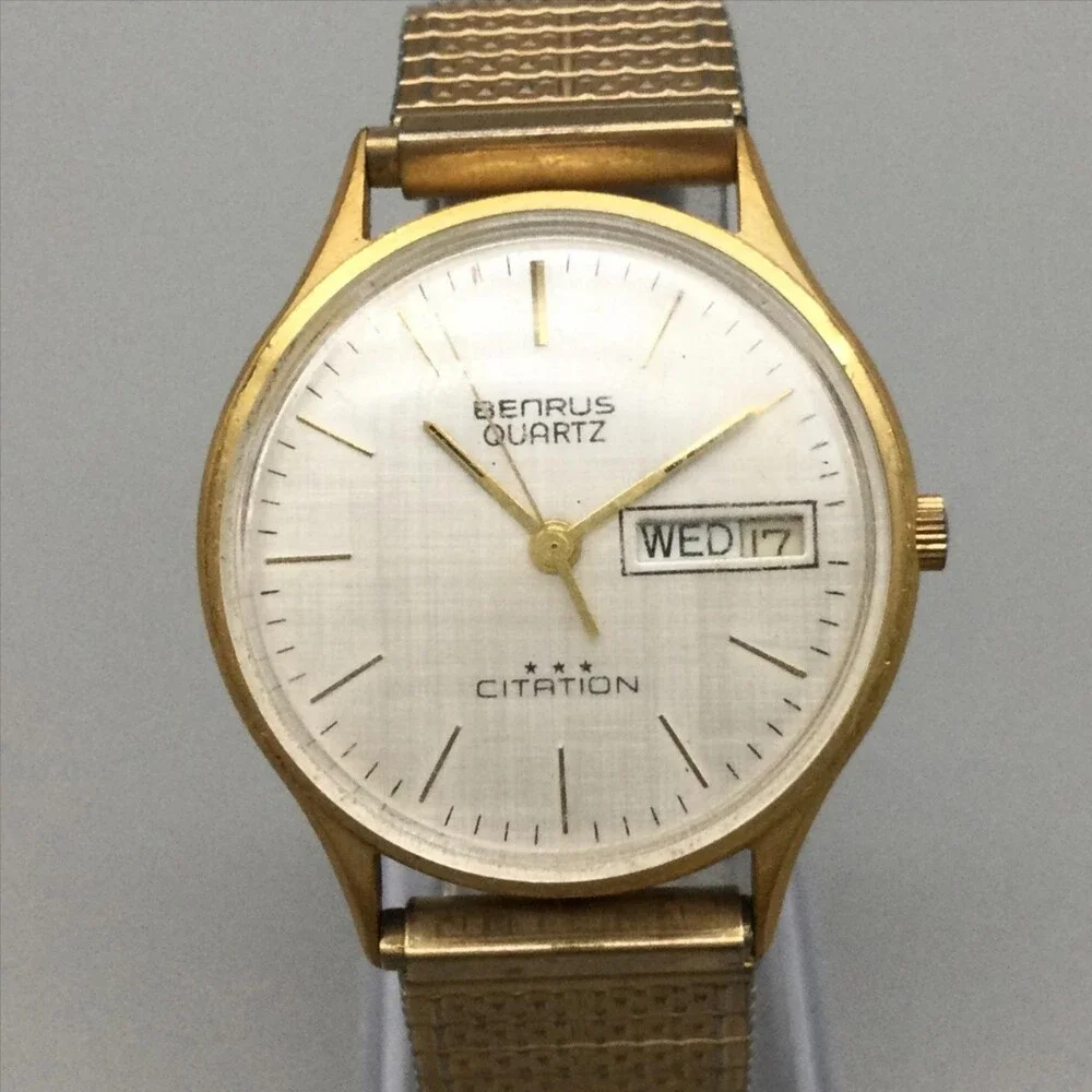 Vintage Benrus Citation Mens Watch 34mm Gold Tone 3 Star NOT RUNNING FOR PARTS